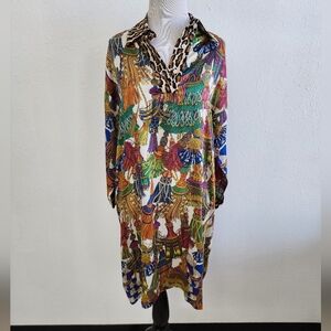 Shirtaporter Tassel Print Dress Leopard Collar Silky Size Medium Dress